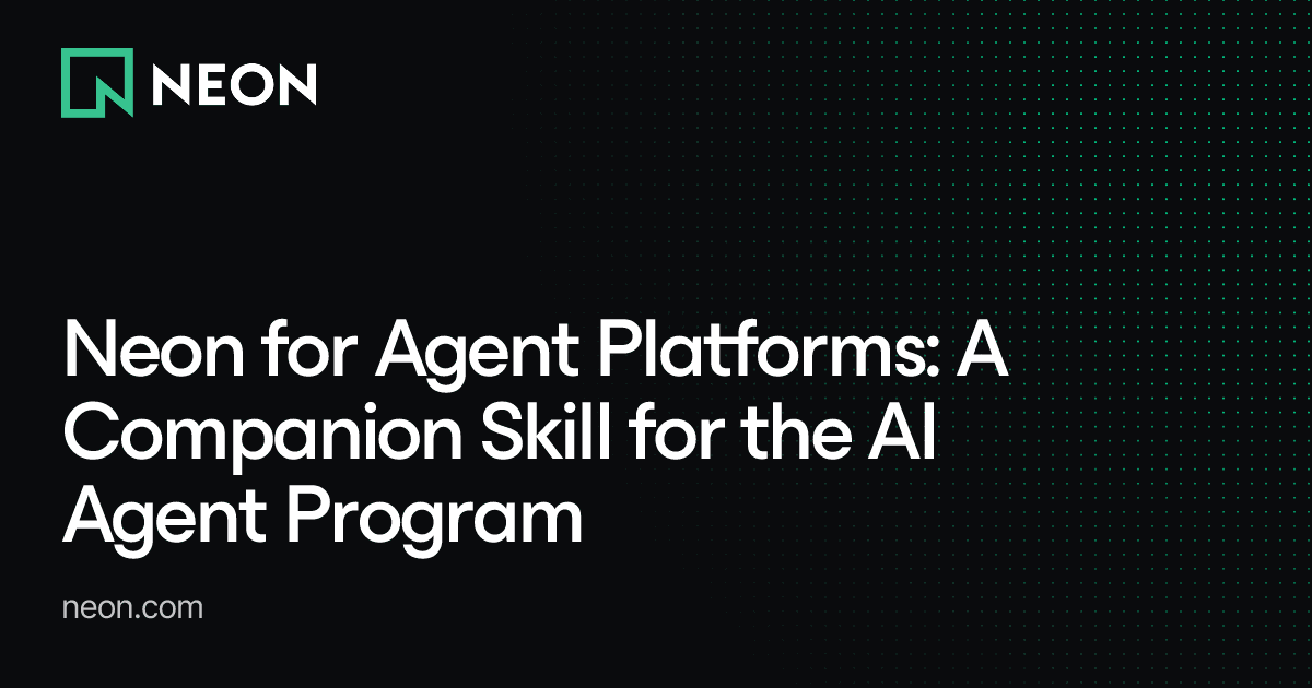 Terminal window showing the npx skills add command for neon-for-agent-platforms