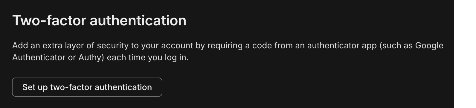Two-factor authentication setting