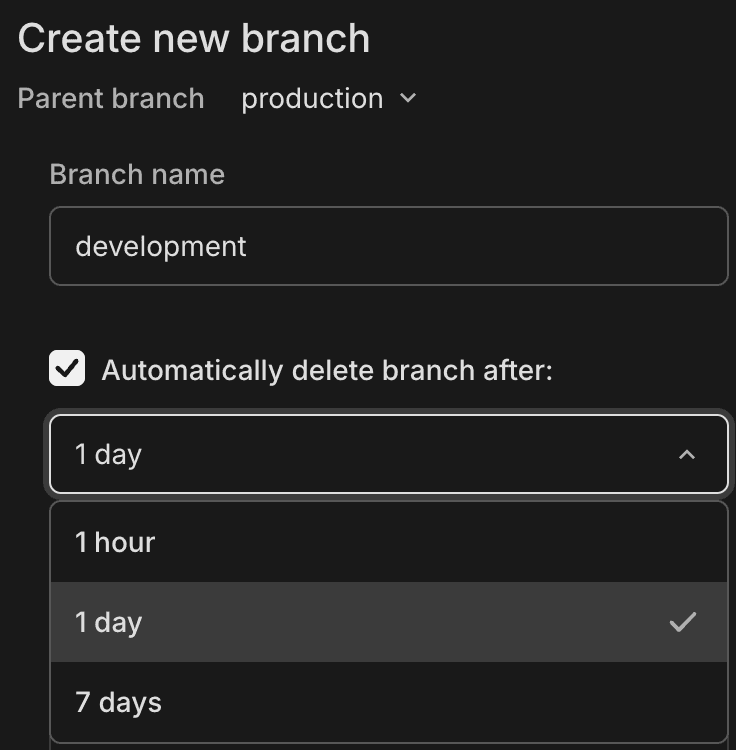 Branch expiration preset options