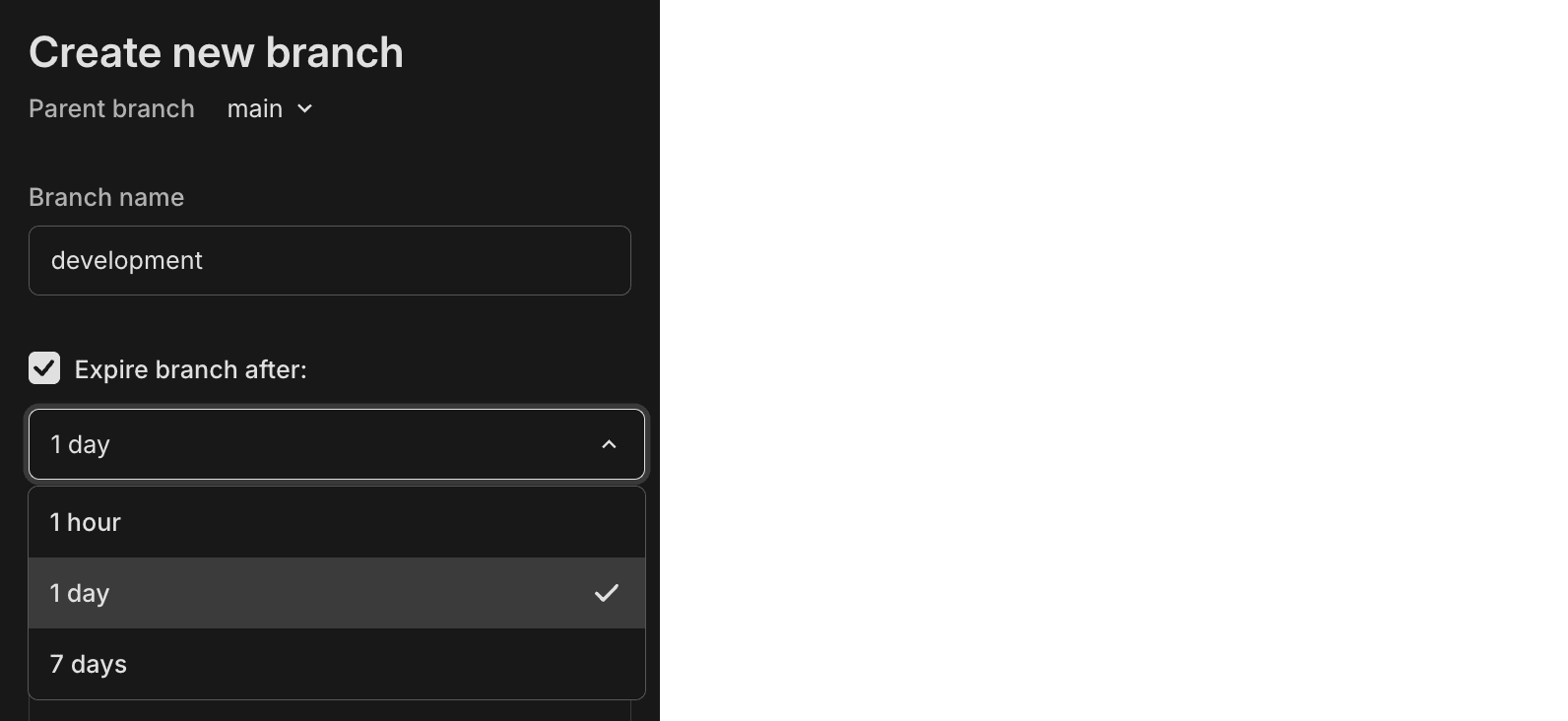 Branch expiration preset options