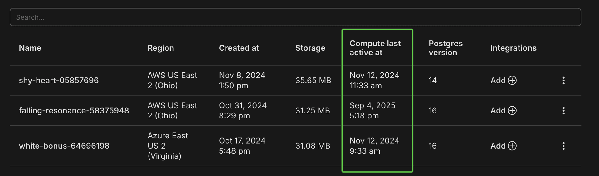 compute last active column