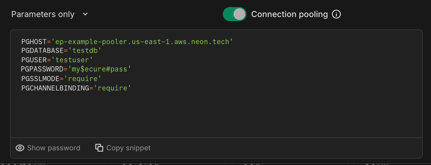 parameters only connection string