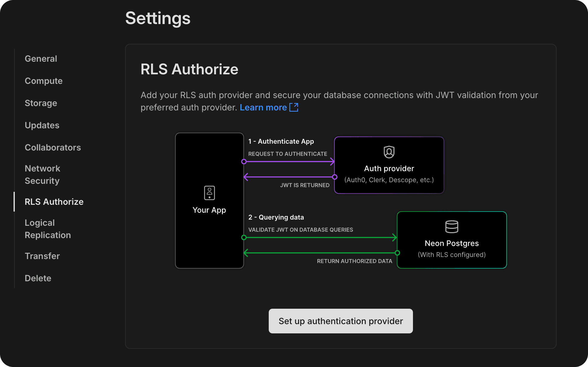 RLS in the Settings page