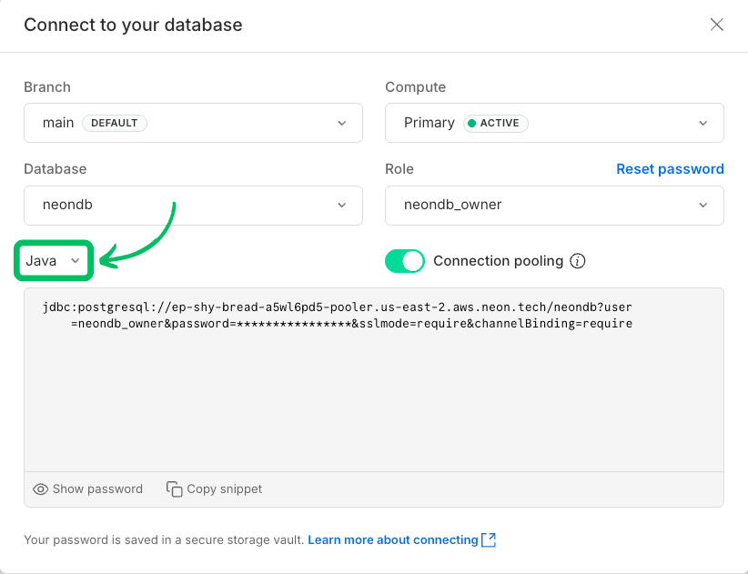 Connect a Java application to Neon Postgres - Neon Docs