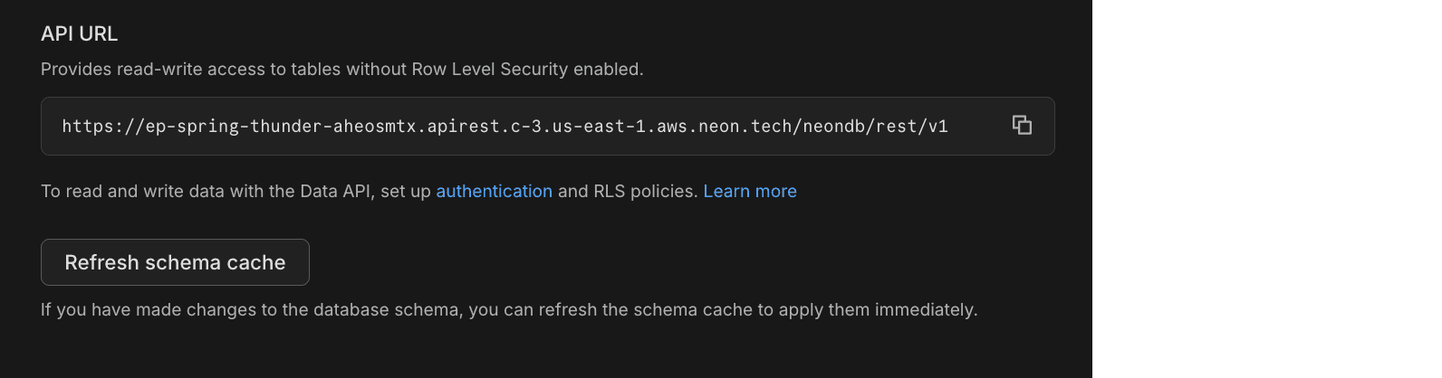 Data API refresh schema cache button