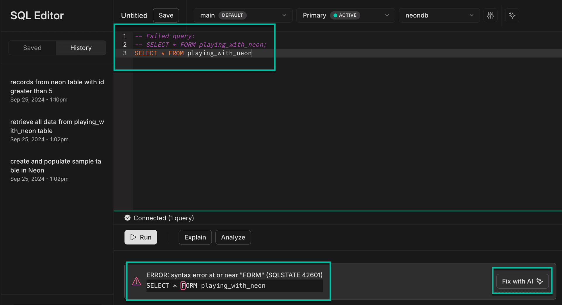 Query with Neon's SQL Editor - Neon Docs