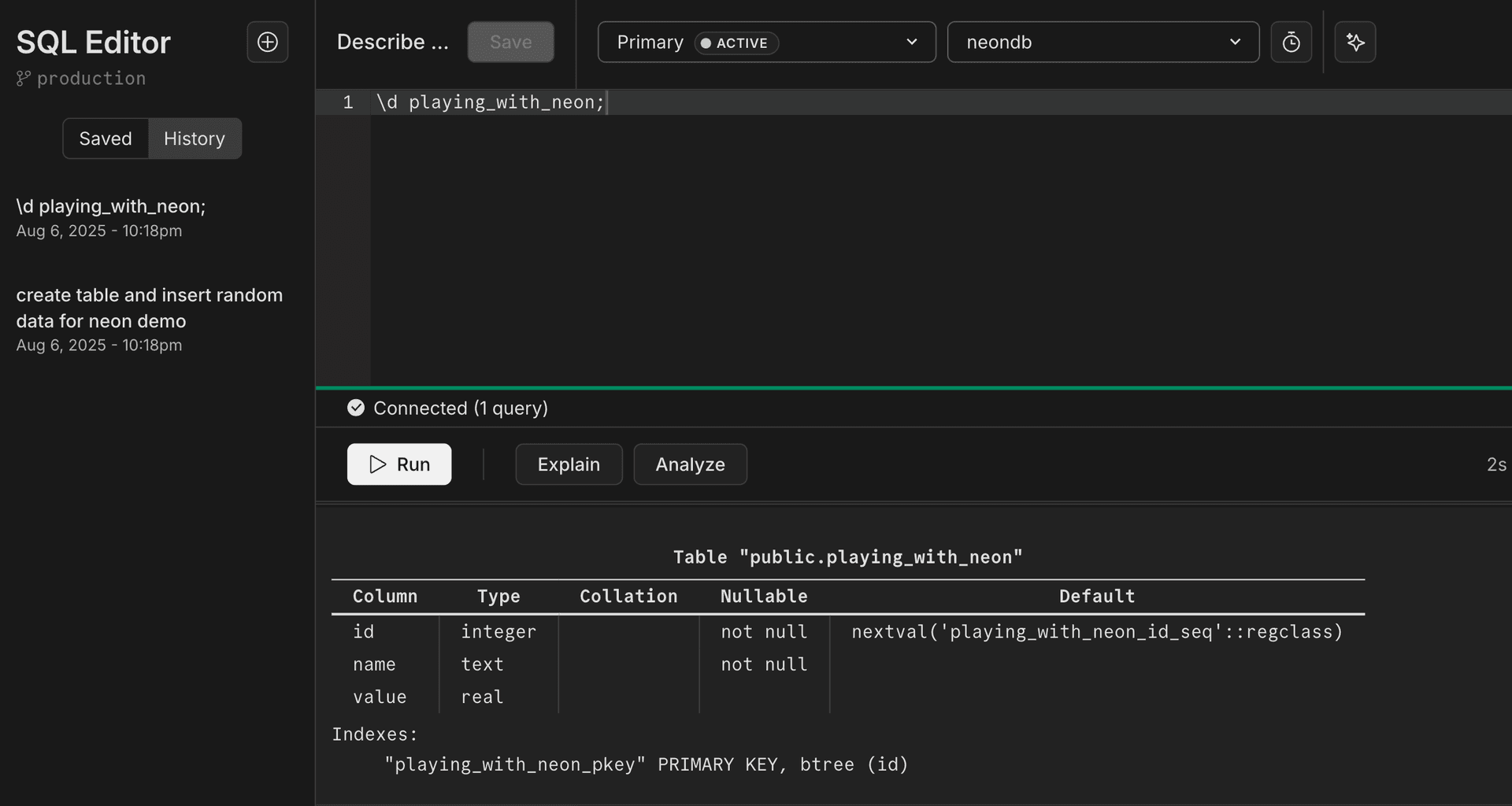 Query with Neon's SQL Editor - Neon Docs