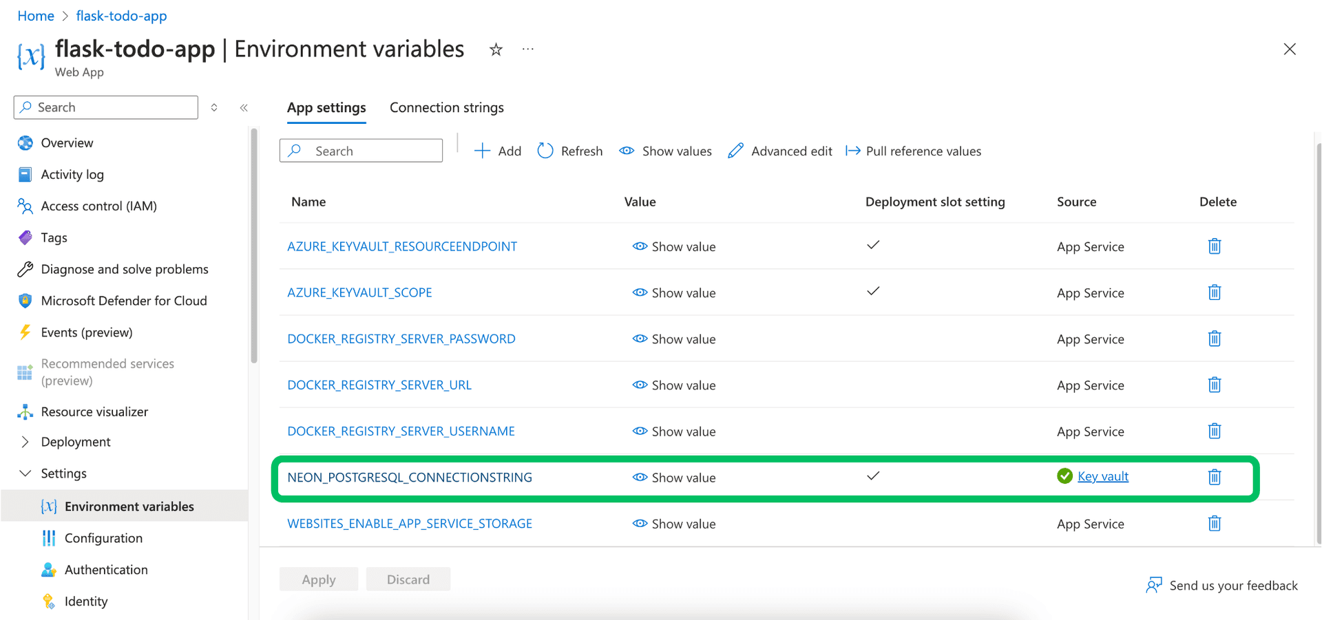 Connect Azure services to Neon with Azure Service Connector - Neon Guides
