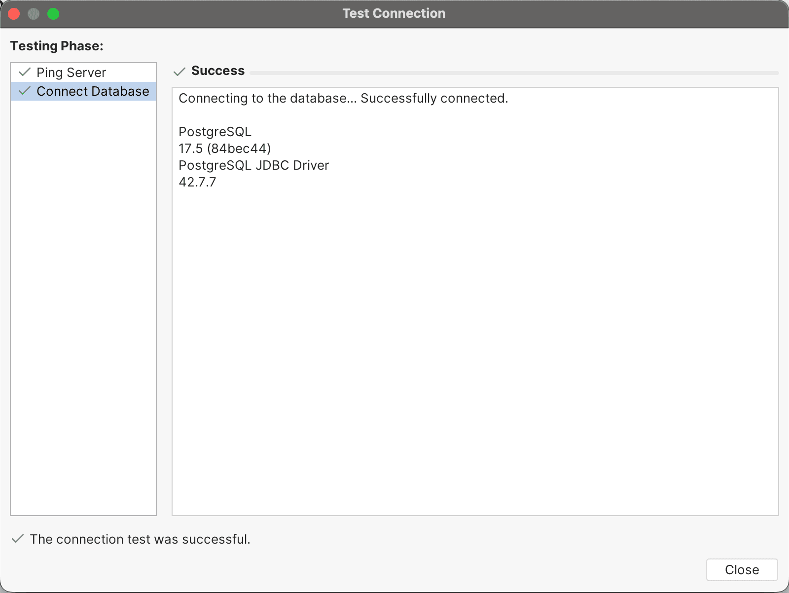 Test Connection in DbVisualizer