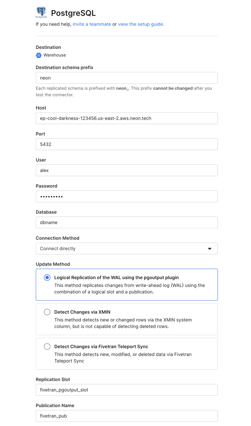 Fivetran connector setup