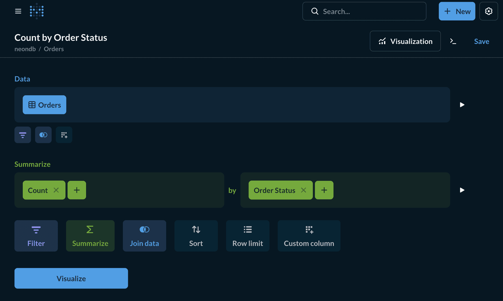 Metabase setting up a question