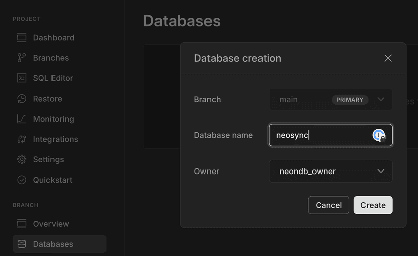 Create a database for neosync