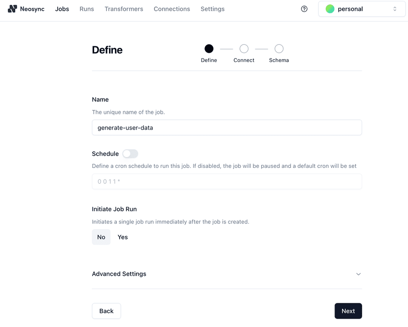 Define Neosync job definition