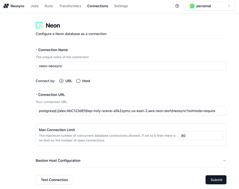 Test Neosync Neon connection