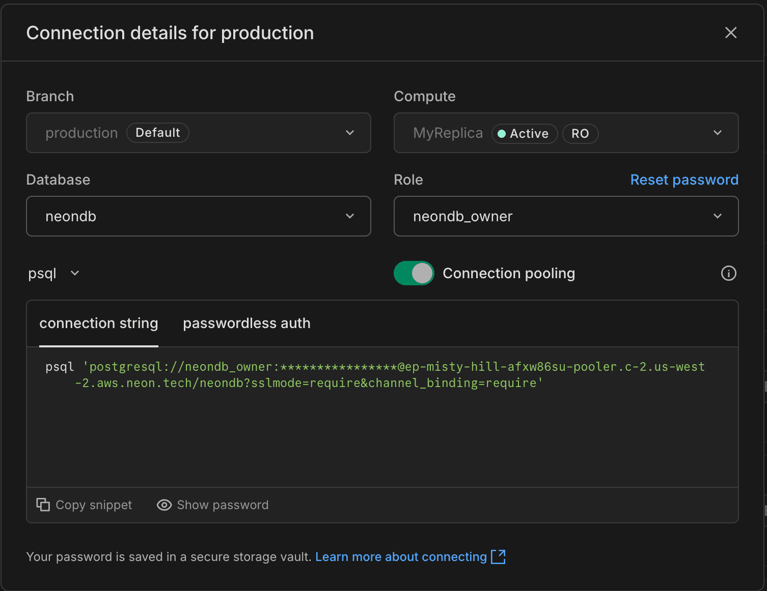 Read replica connection string