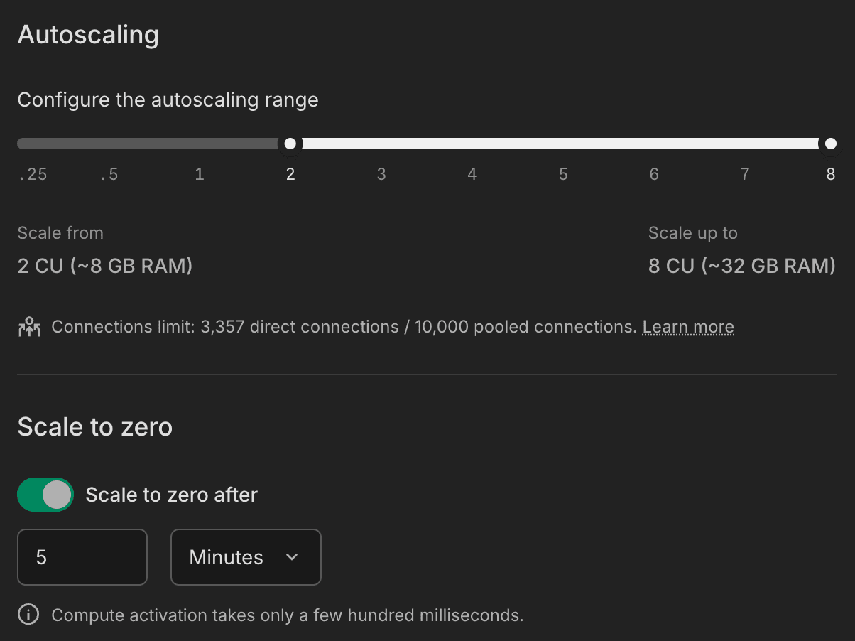 Scale to zero configuration dialog