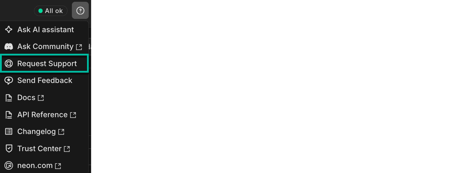 Resources menu in Neon Console