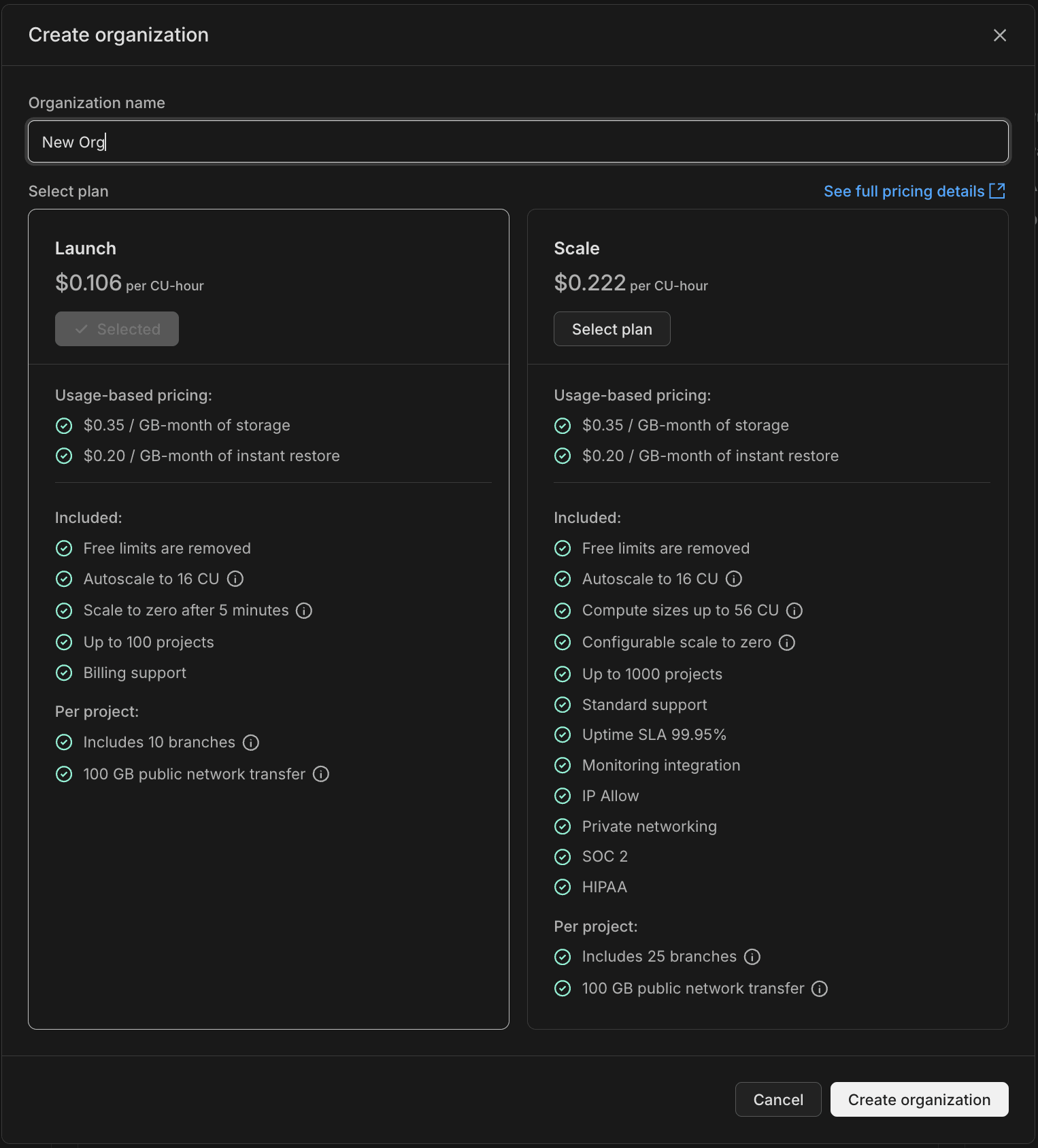 create organization with billing
