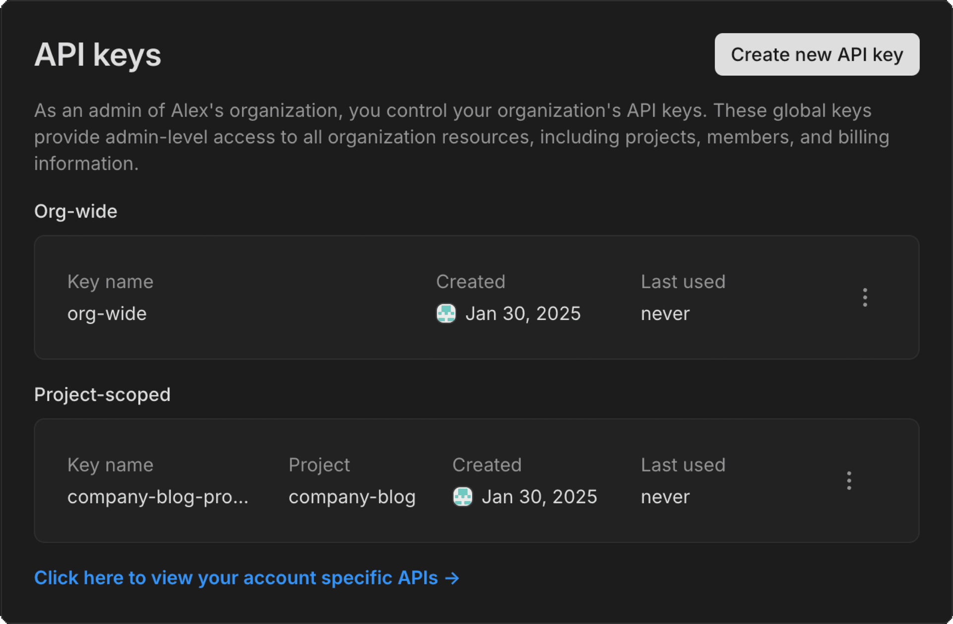 project-scoped API key from the Console