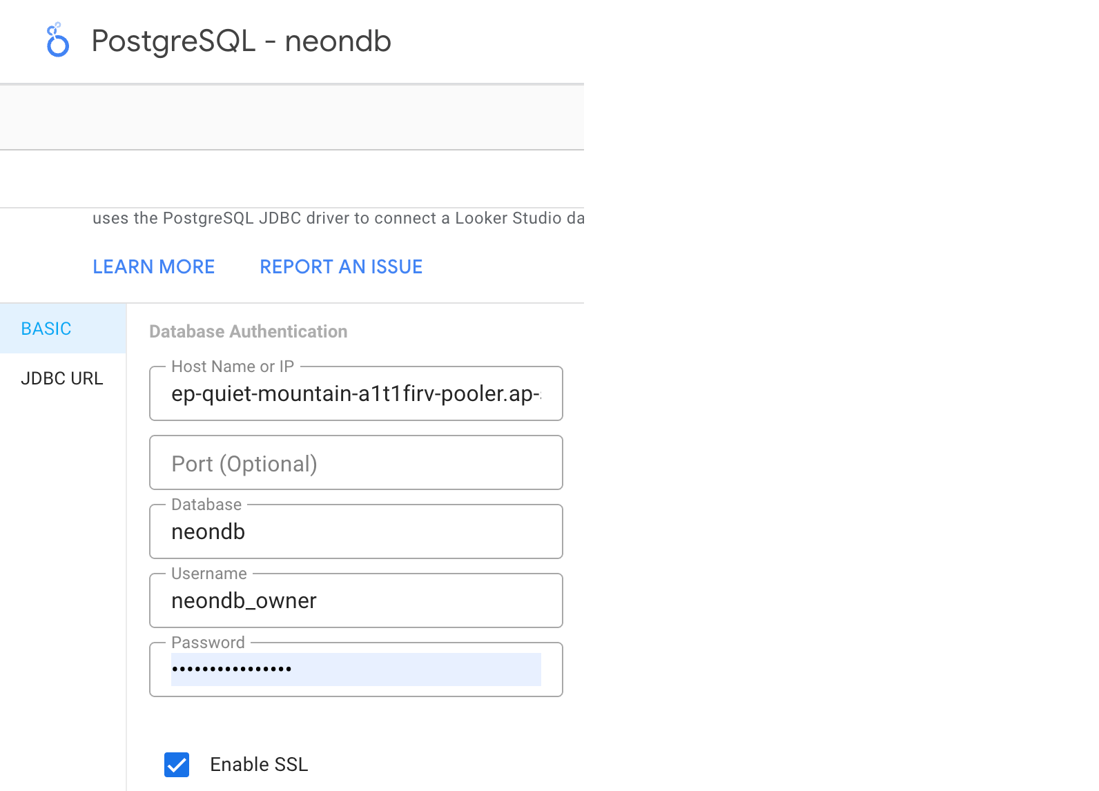 Looker studio connection details