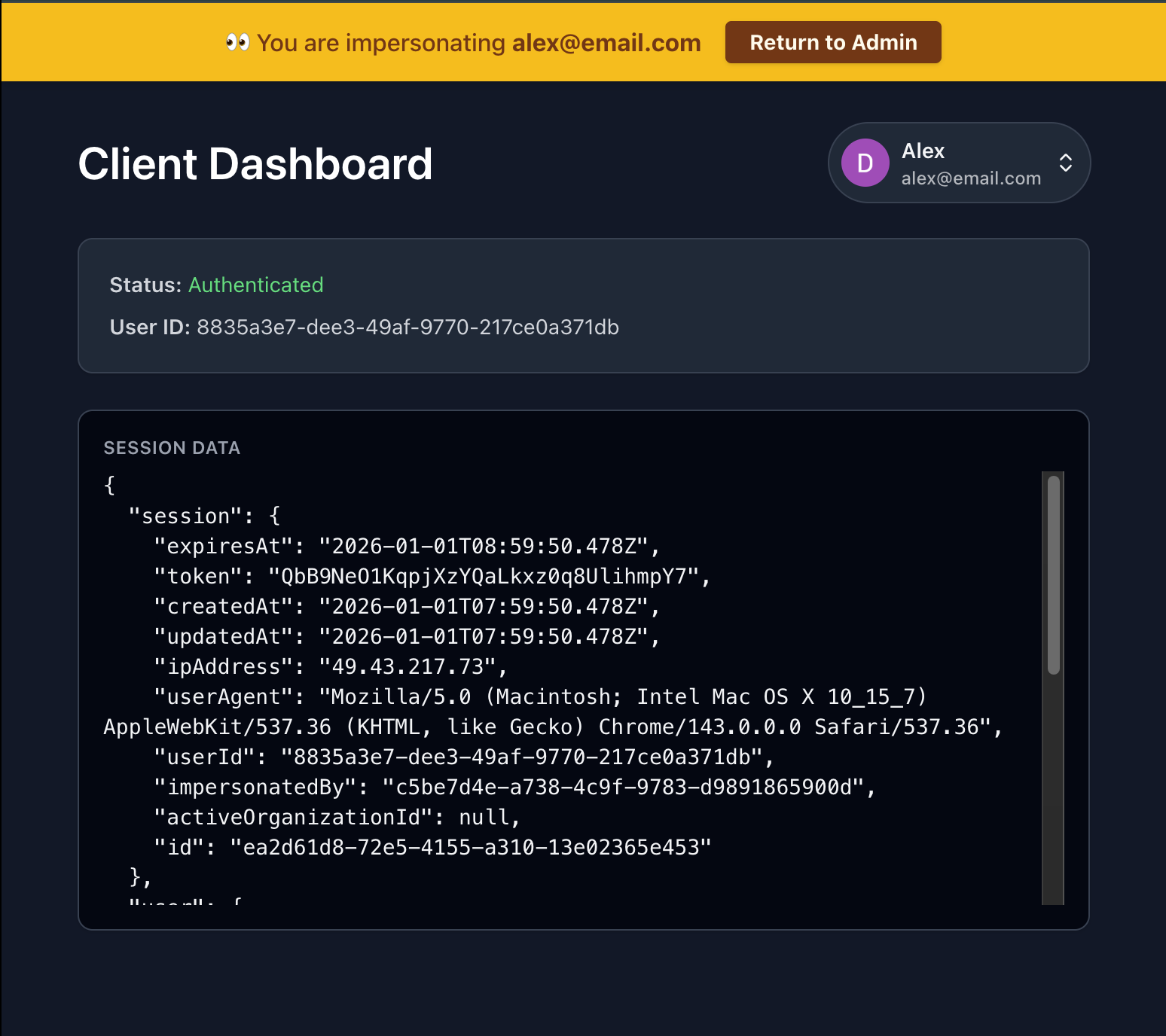 Impersonation banner