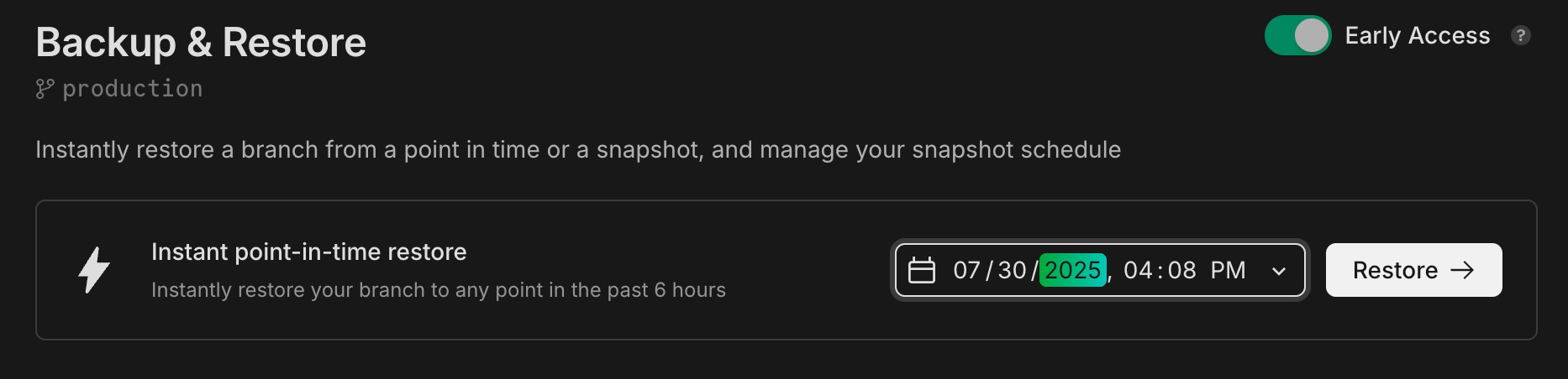 Backup and restore select a restore time