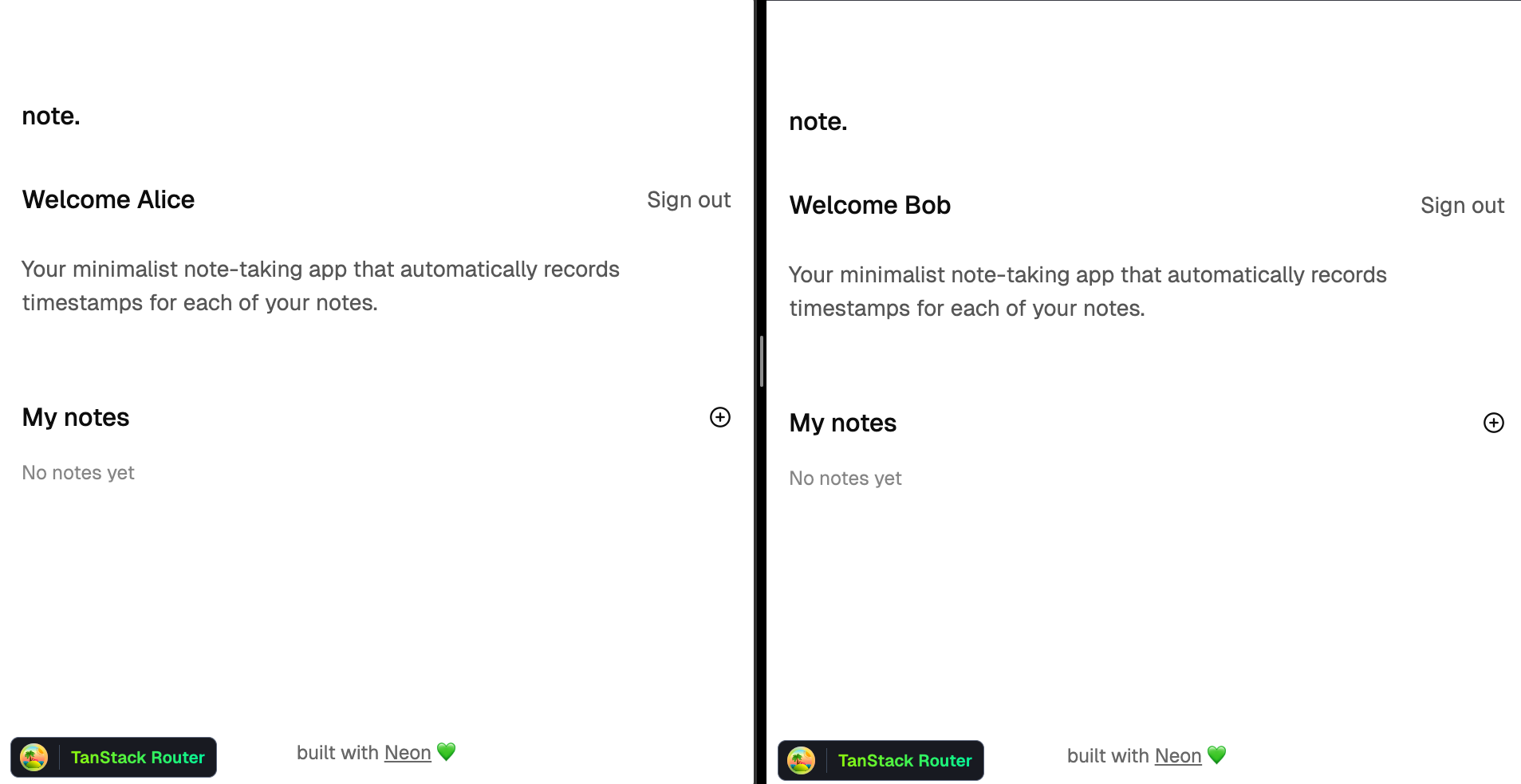 empty state two users in data api demo