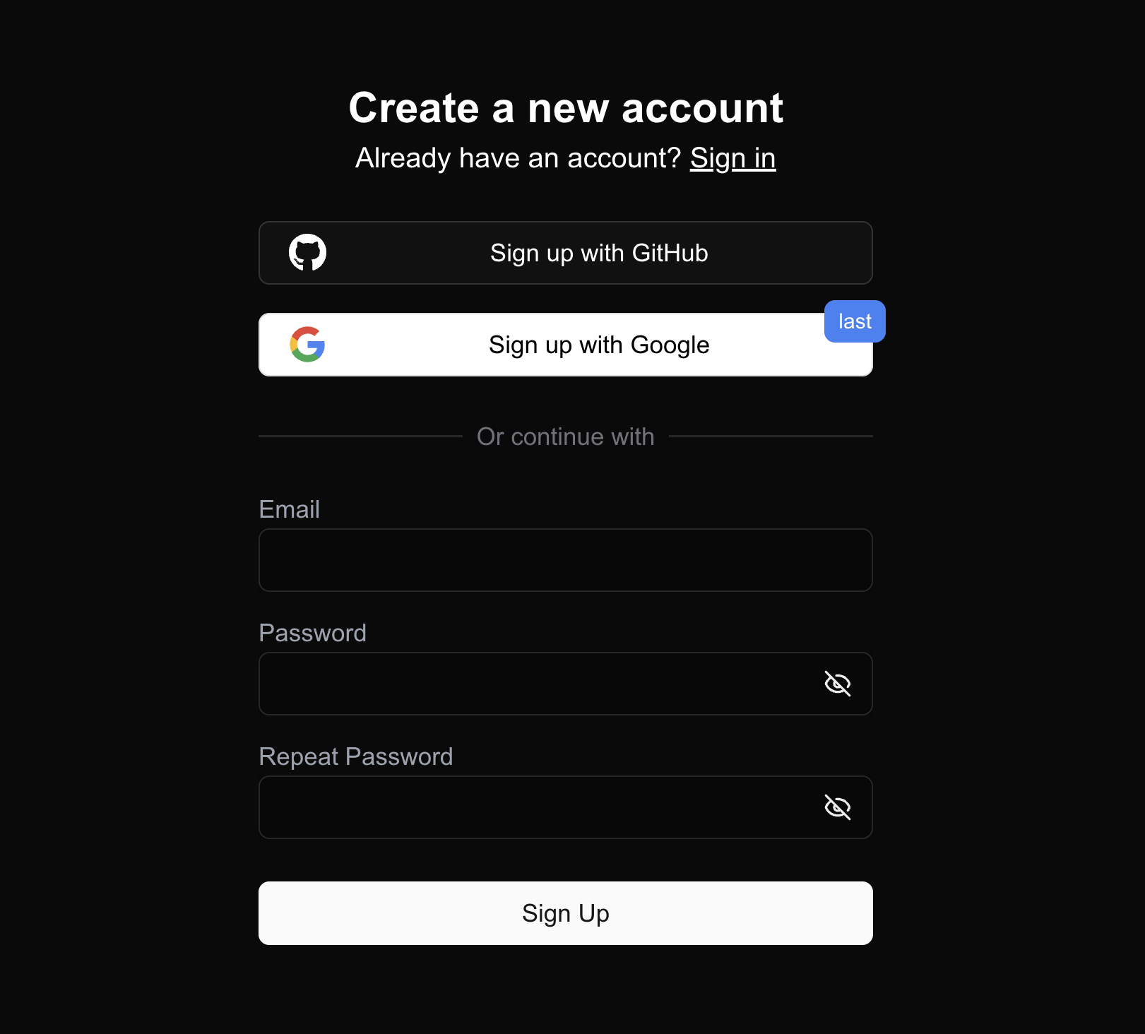 Neon Auth todo app signup page