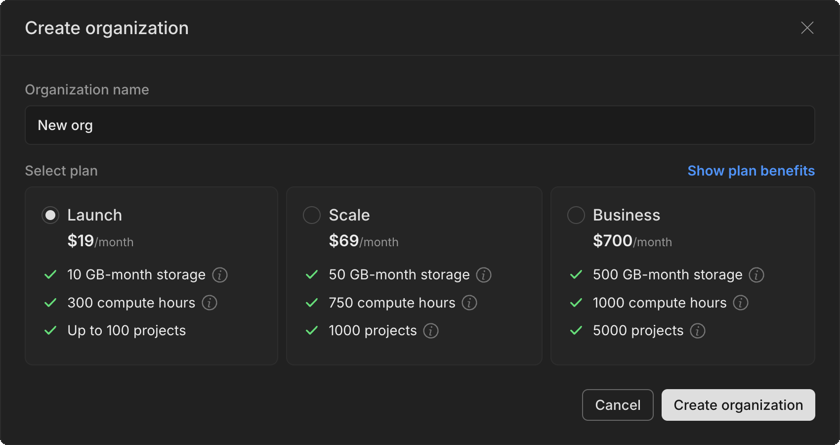 create organization with billing