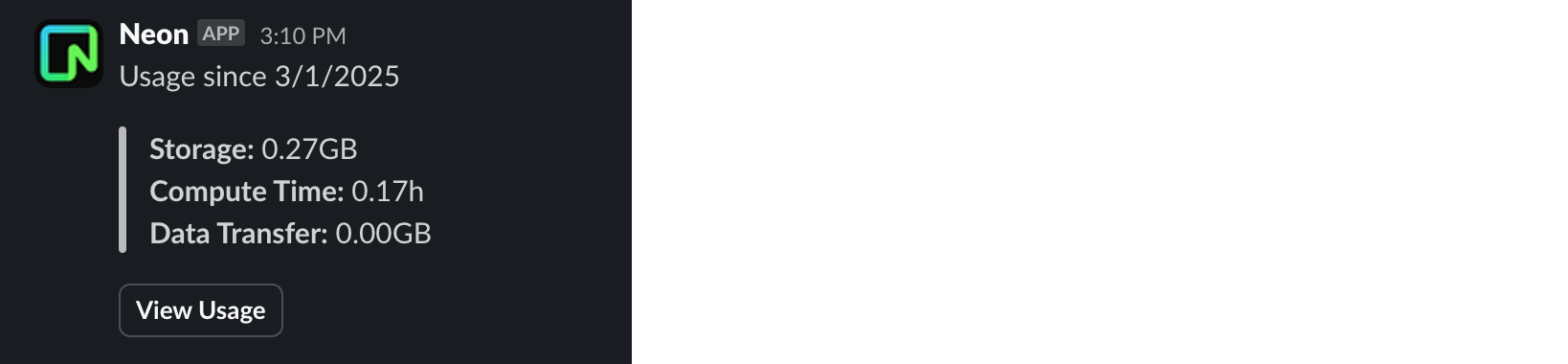 results of neon usage command